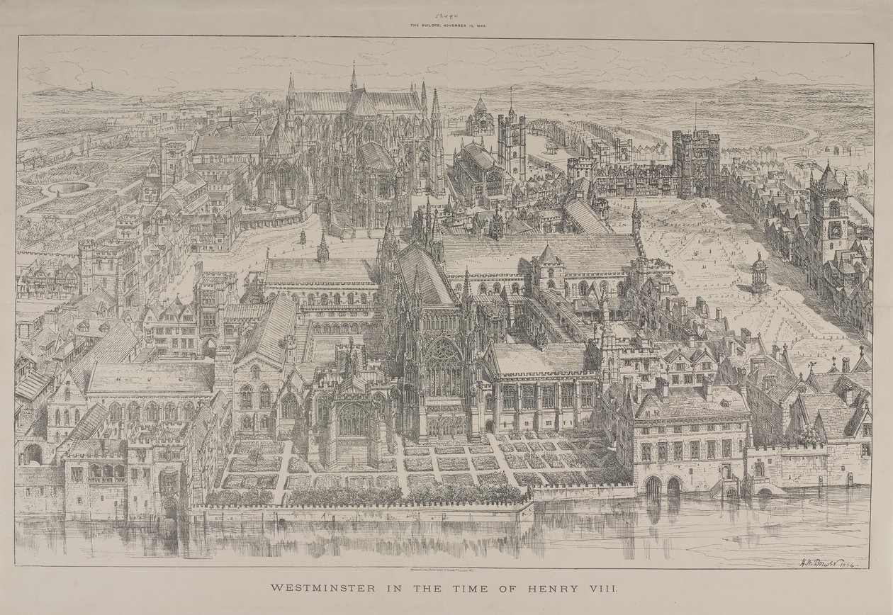 1884年のヘンリー8世の時代のウェストミンスター寺院とウェスト